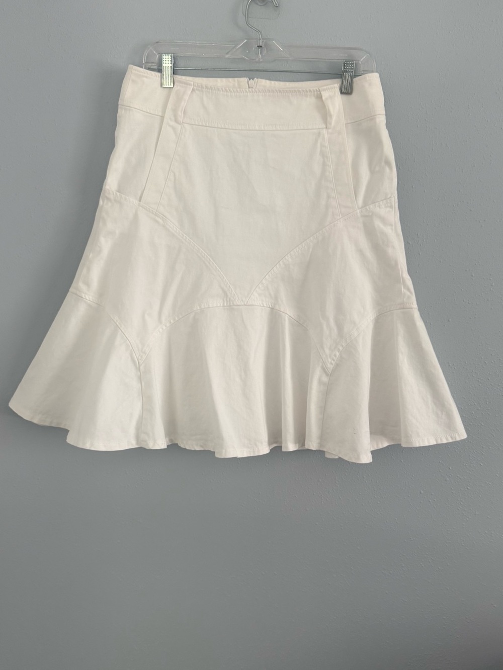 White Cotton Flared Skirt with Ruffle Hem